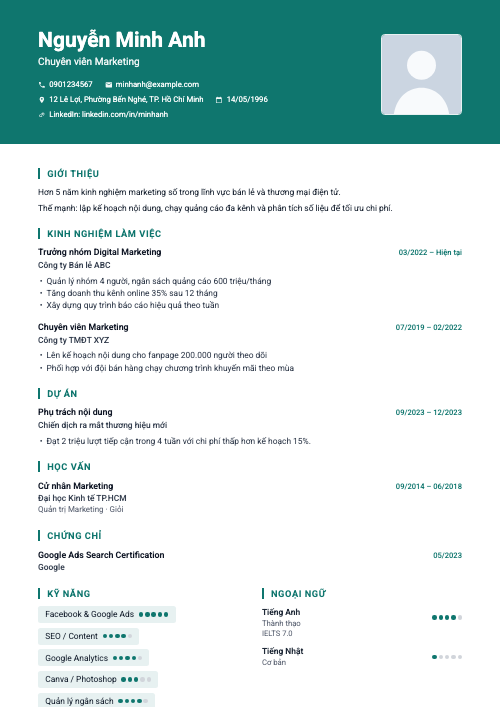 Mẫu CV Dải màu