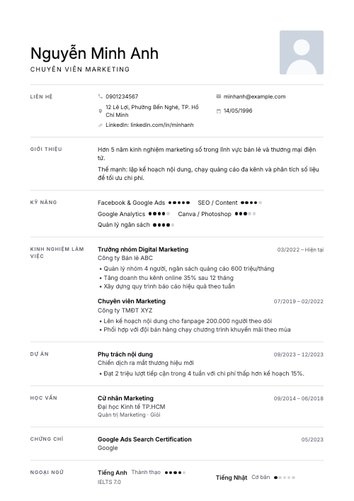 Mẫu CV Tối giản
