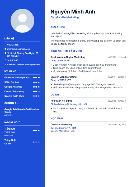 Mẫu CV Cột trái xanh