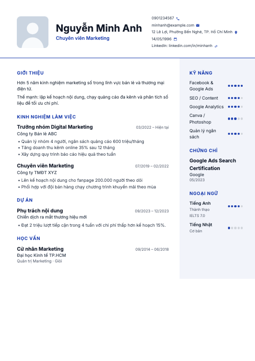 Mẫu CV Chia đôi