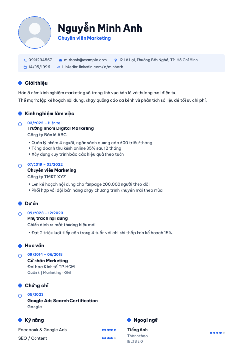 Mẫu CV Dòng thời gian